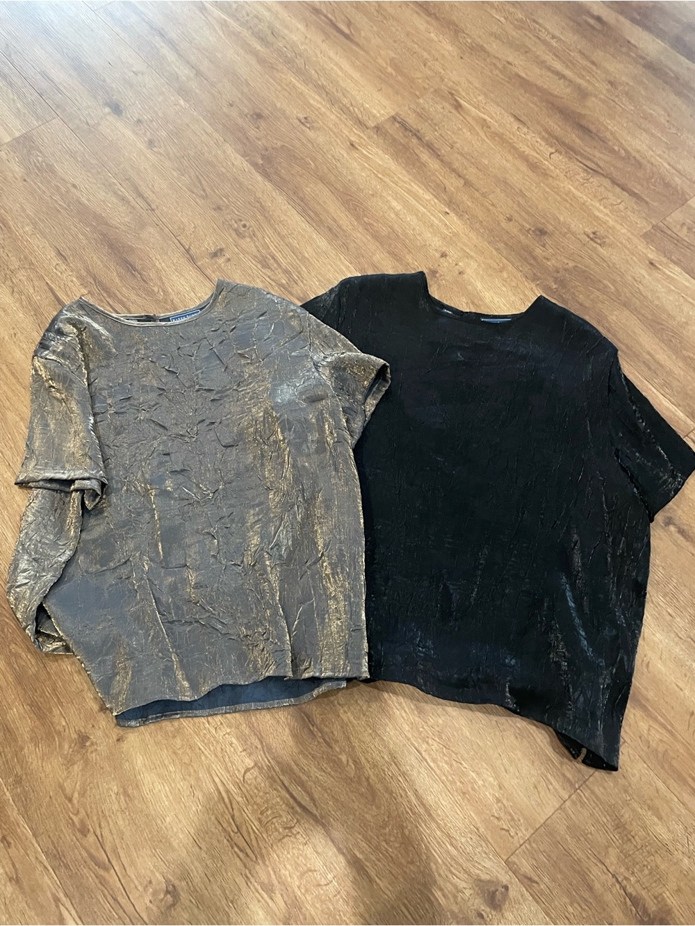 Karen Scott Metallic Crushed Short-Sleeve Blouse Duo